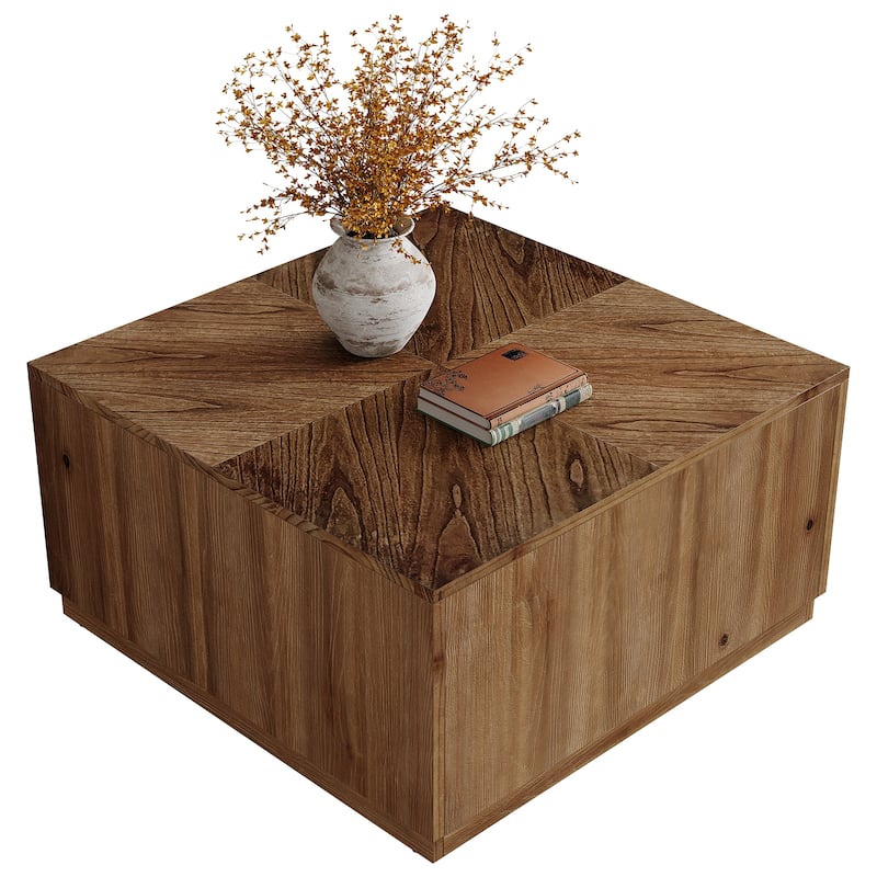 31.5-Inch Square Coffee Table, Farmhouse Solid Wood Cocktail Table