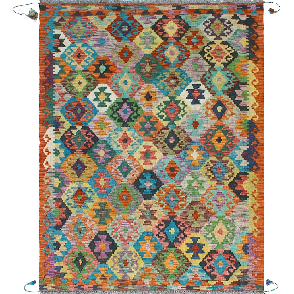Flatweave Malakai Rust/Turquoise Rug - 4'10" x 6'7"