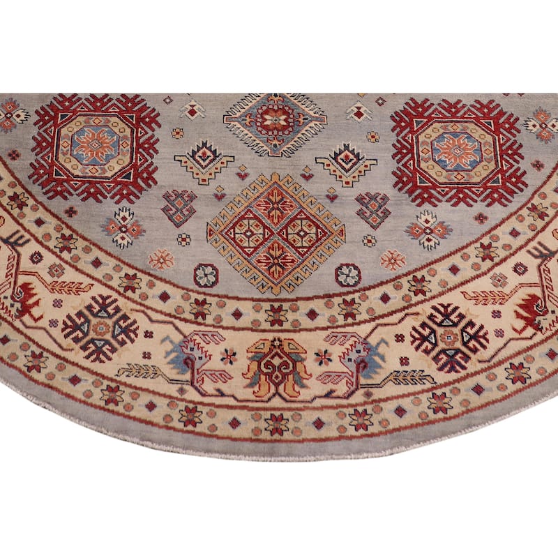 Bohemian Kazak Lilyana Gray/Beige Wool Round - 9'0'' x 9'0''