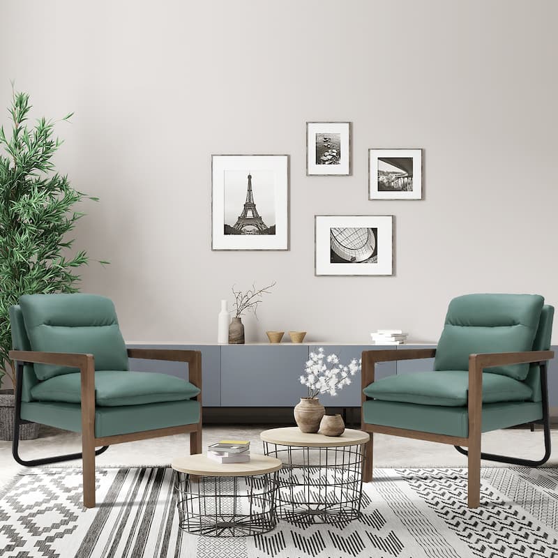 Costway Set of 2 Modern Accent Armchair Lounge Chair w/ Wood Legs & - 34.5'' x 26.5'' x 36''
