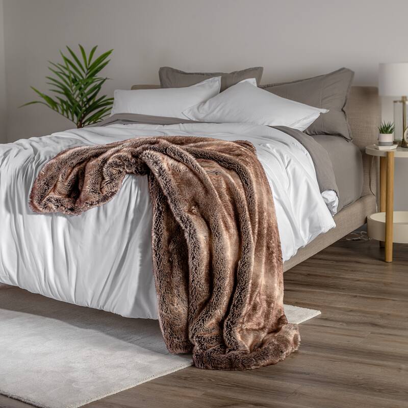 Bare Home Faux Fur Blanket - Ultra-Soft Blanket - Luxurious Fuzzy Warm