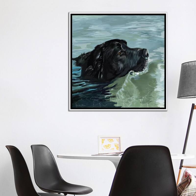 iCanvas "Black Lab Swimming" by Vicki Newton Framed Canvas Print