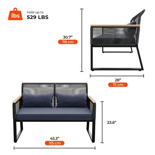 Moasis Wicker Patio Loveseat - 28.3"L x 23.6"W x 37.4"H