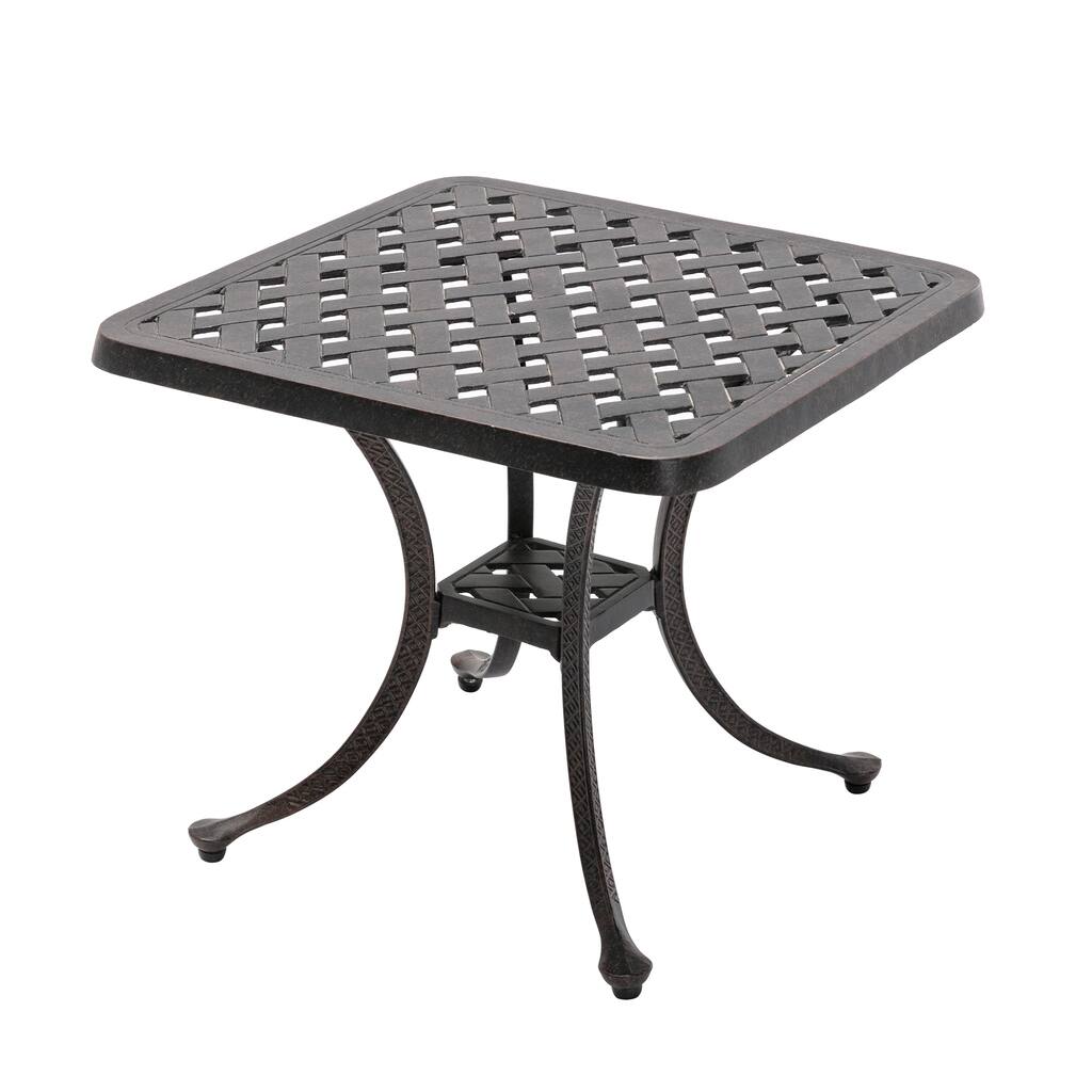 Outdoor Patio Bronze Finish Dining Table Aluminum Cast Table w/ Hollow Desktop Table for Outdoor Garden Table