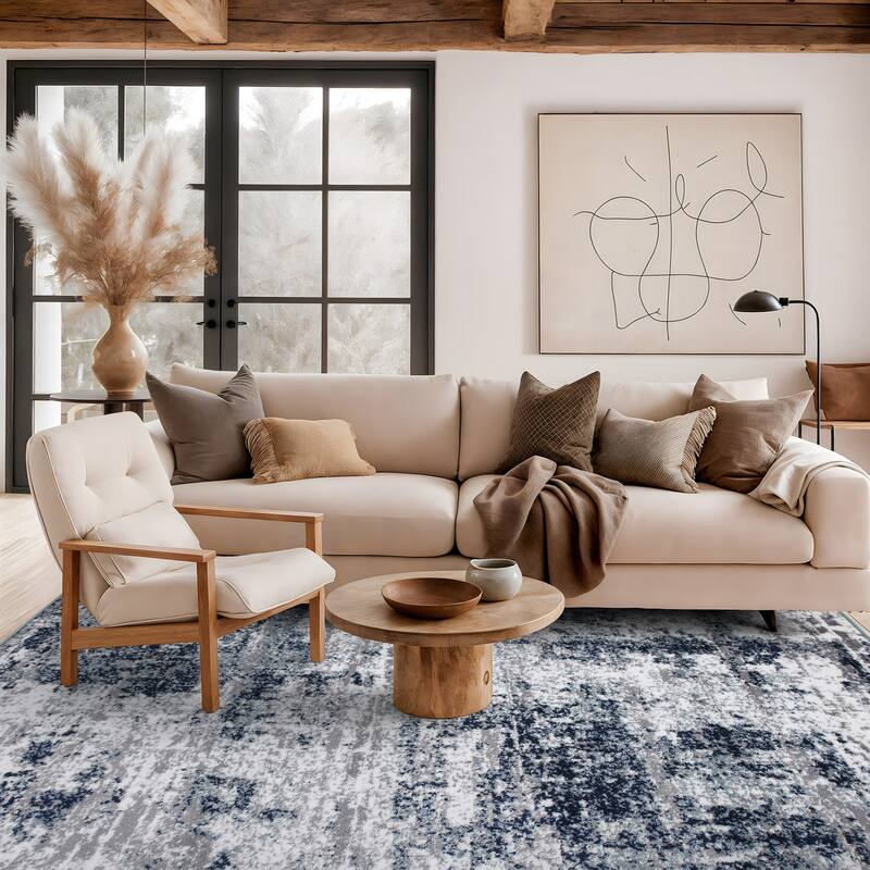 World Rug Gallery Distressed Abstract Area Rug - 6' 6" x 9' - Blue