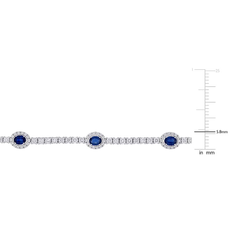 Miadora 14k White Gold 2 1/10ct TDW Diamond and Oval Sapphire Halo Station Tennis Bracelet
