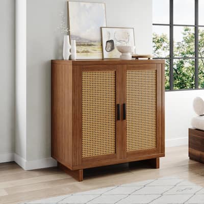 Farmhouse Woven Rattan Sideboard Accent Cabinet