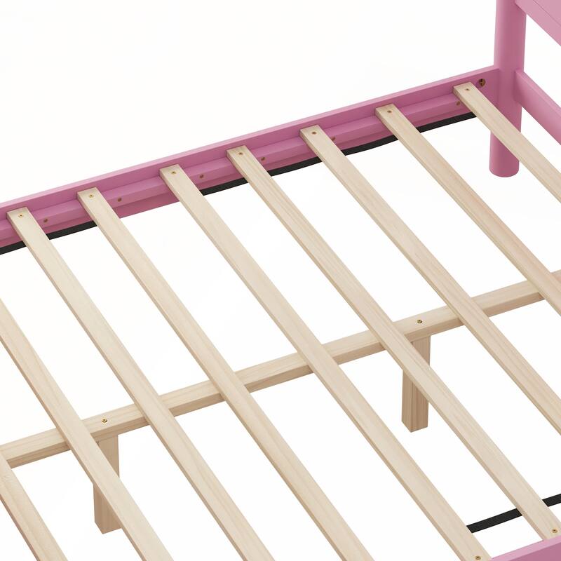 Wood Platform Bed Frame with Headboard and Wooden Slat Support