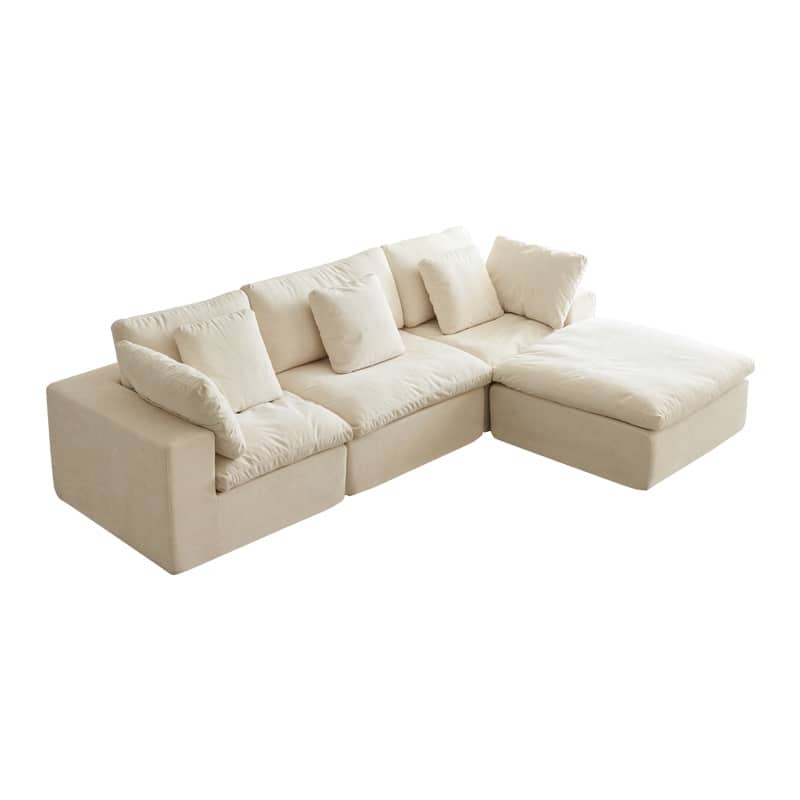 Flannel Sleeper Sofa Bed Modular Deep Seat Couch L-shaped Sectional Sofa with Ottoman Chaise Lounge and Pillows for Living Room