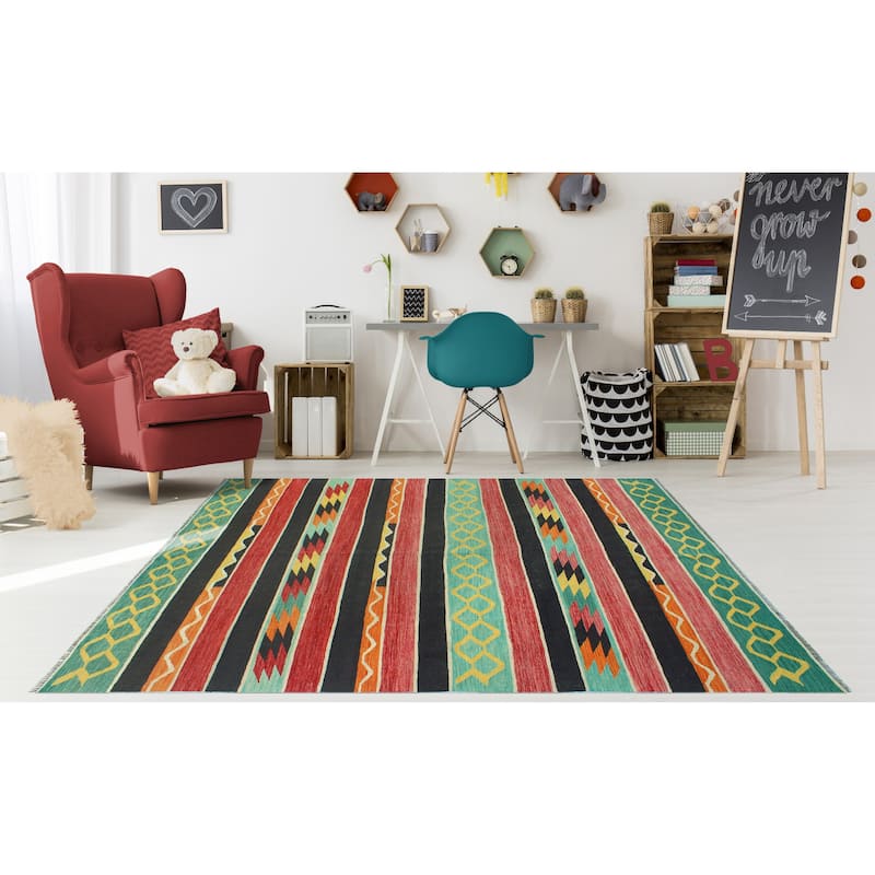 Modern Flatweave Alfredo Red/Black Rug - 5'9" x 8'1"