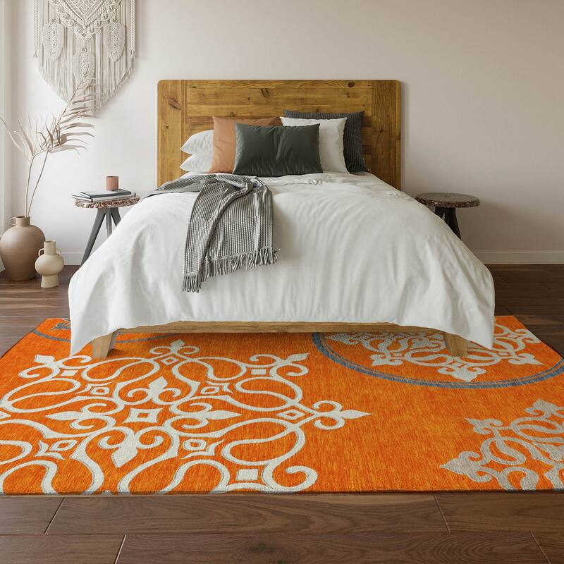 Premium Washable Super Soft Transitional Scroll Mayfield Rug