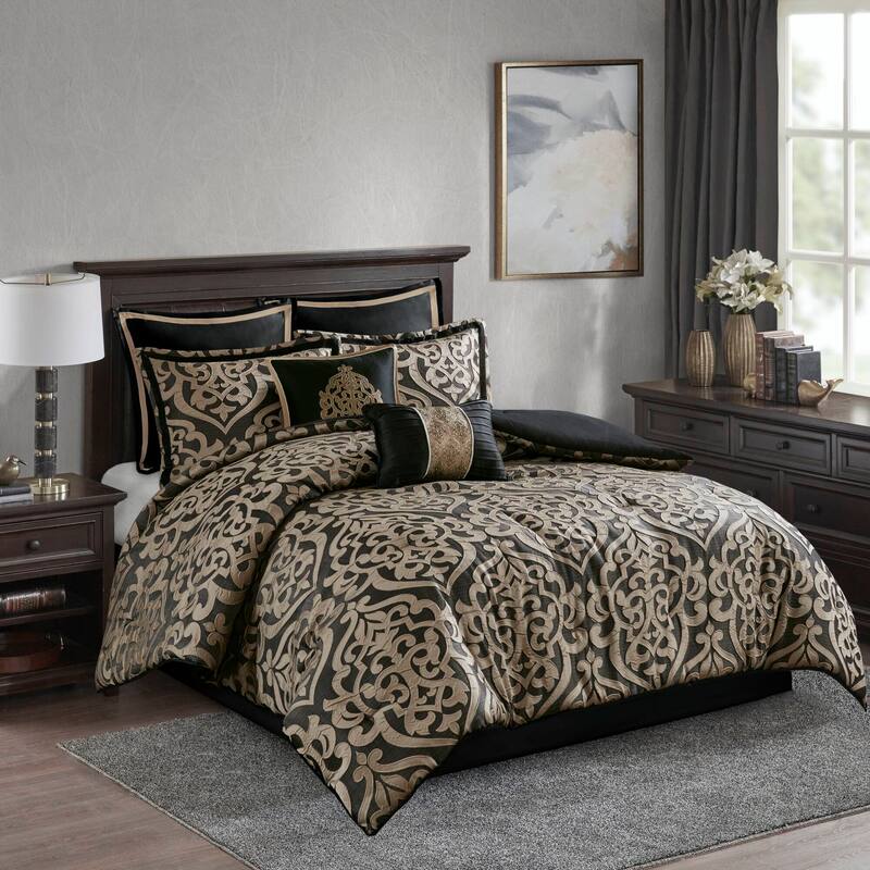 8PCS King Jacquard Comforter Set - Black