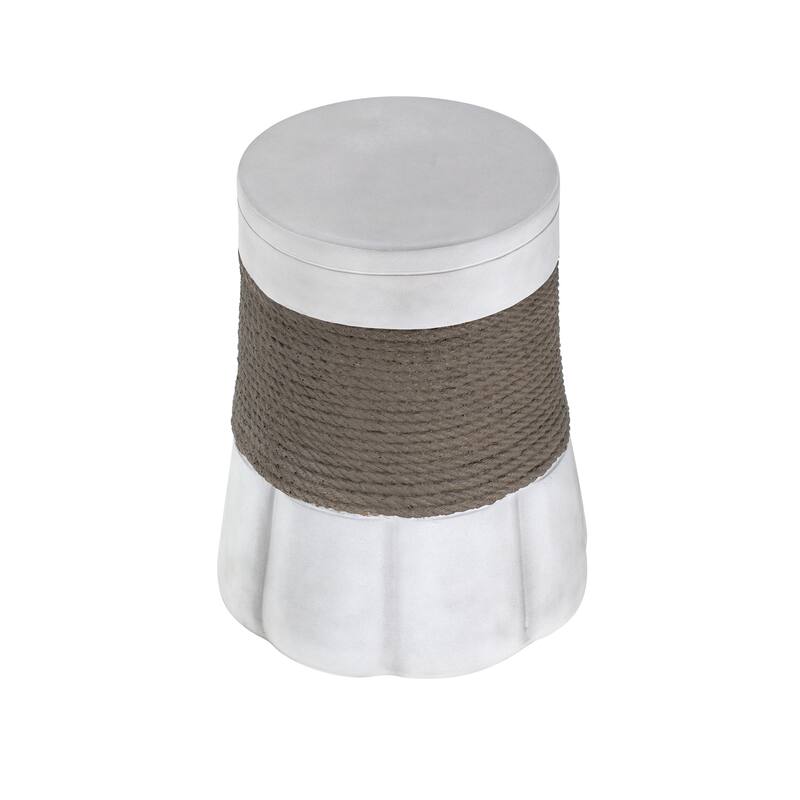 Outdoor Light Gray Brown Retro Woven Rope & Fan-Base MGO Side Table End Table for Home, Office, Living Room Outdoor