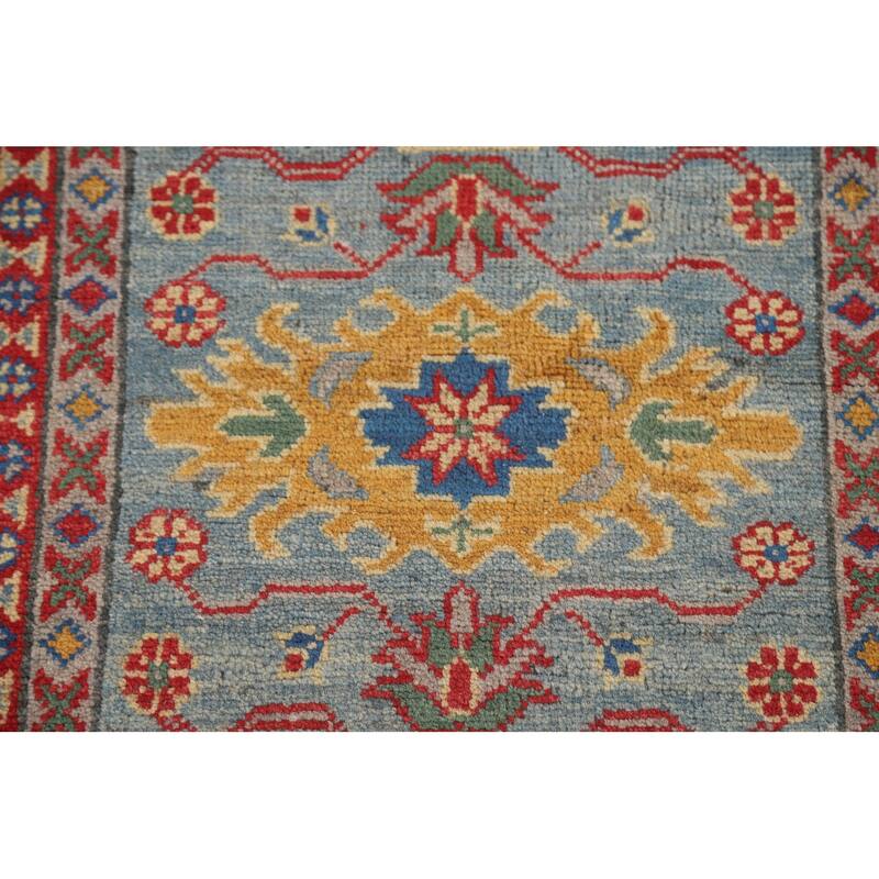 Kazak Runner Rug Light Blue Handmade Wool Carpet - 2'7" x 9'3"