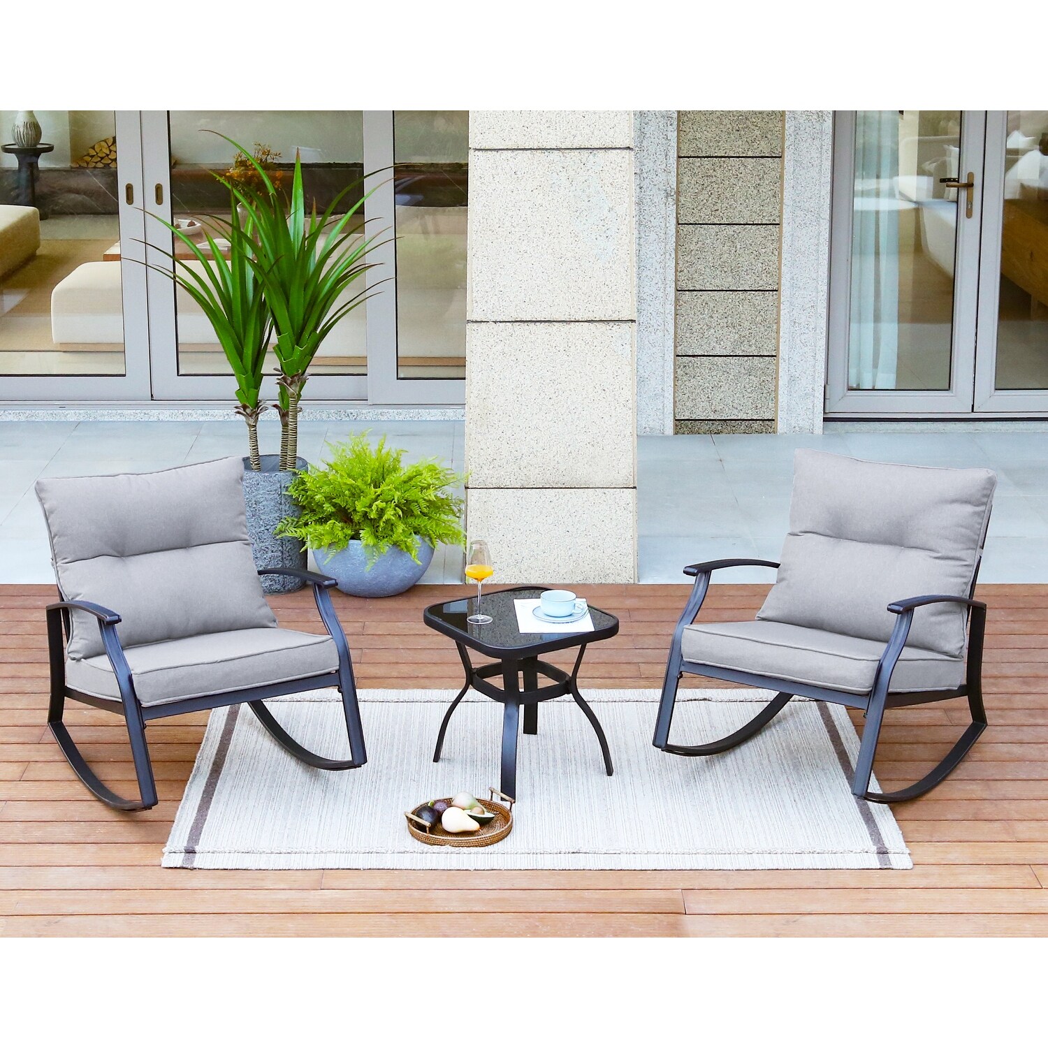 Cosiest 3 piece bistro deals set patio rocking chairs