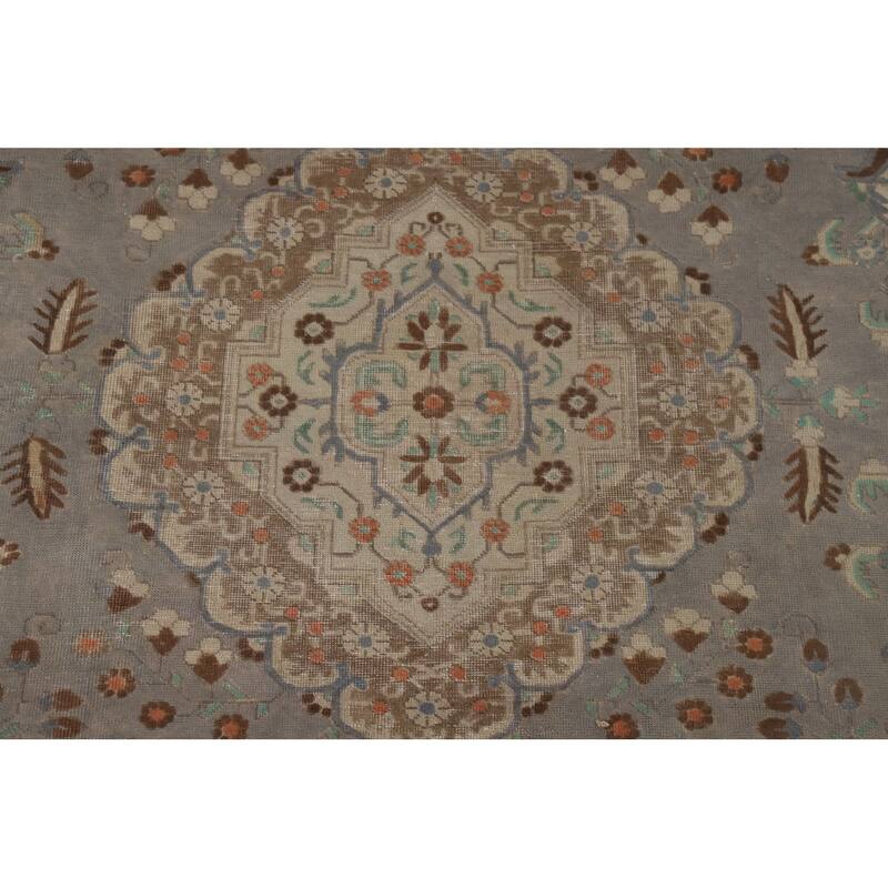 Distressed Grey Tabriz Vintage Persian Rug Hand-Knotted Wool Carpet - 6'7" x 9'4"