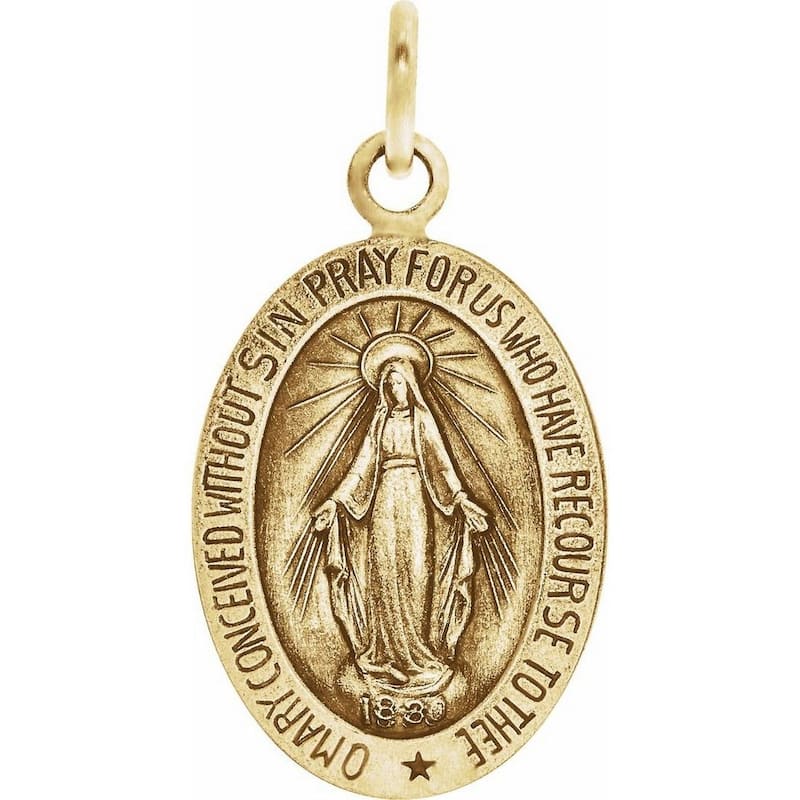 Curata 14k Yellow Gold 15x11mm Polished Oval Miraculous Medal Necklace, 16"
