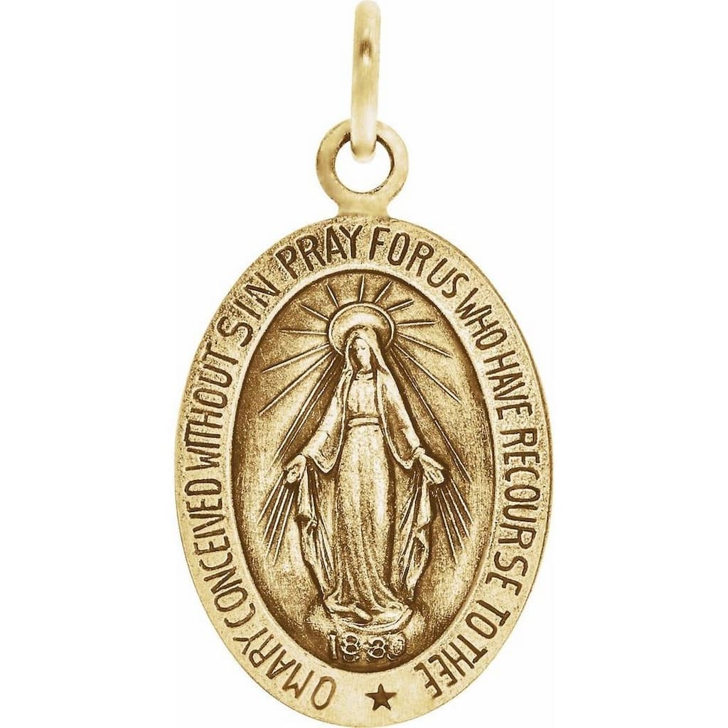 Curata 14k Yellow Gold 15x11mm Polished Oval Miraculous Medal Necklace, 16"