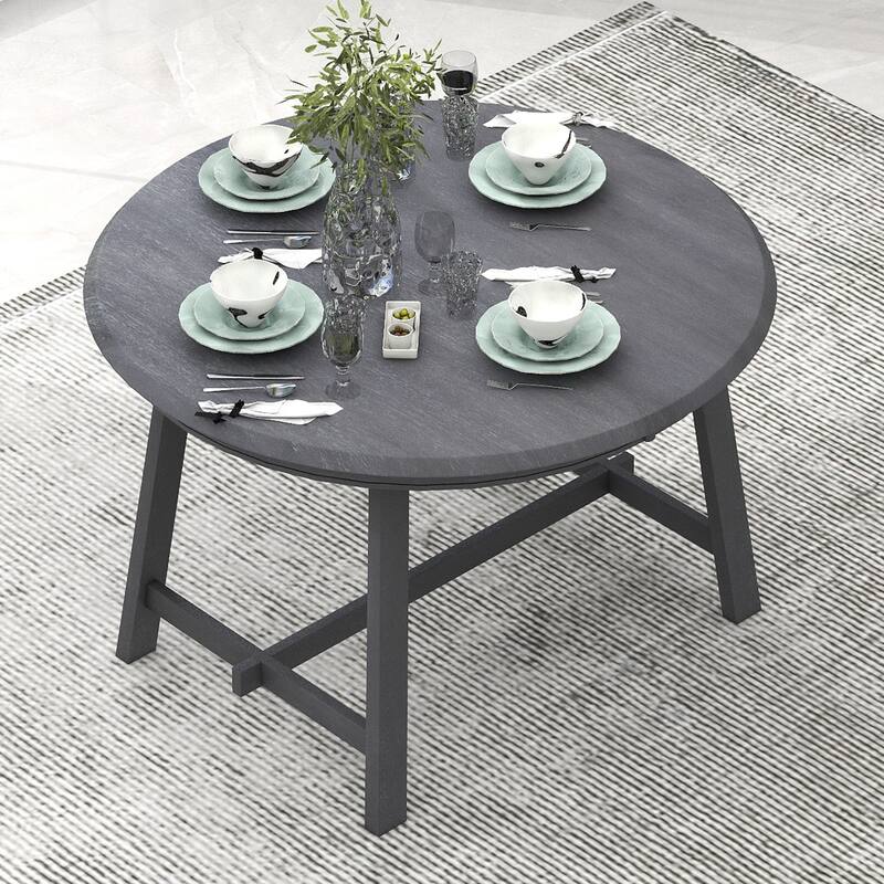 Wood Dining Table Extends From 41.4 " to 56.6", Round Dining Table with Hidden Flip Leaves, Kitchen Table with Rubber Wood Legs
