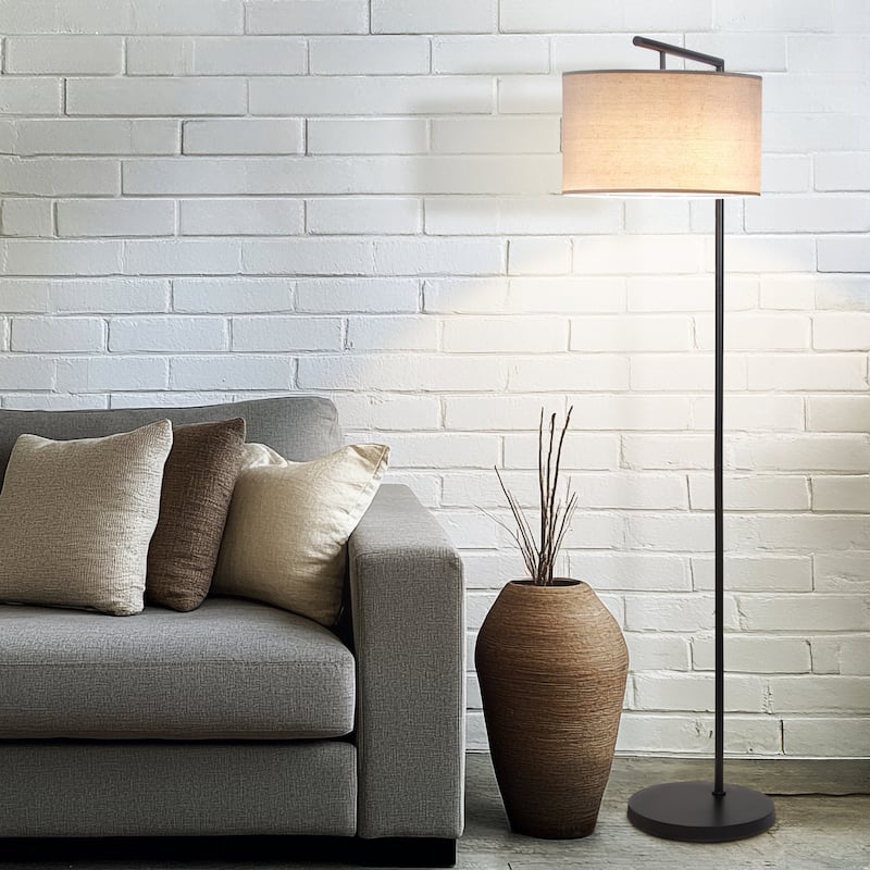 Brightech Montage Modern 60 in. Modern LED Super Bright Floor Lamp with White Fabric Drum Shade