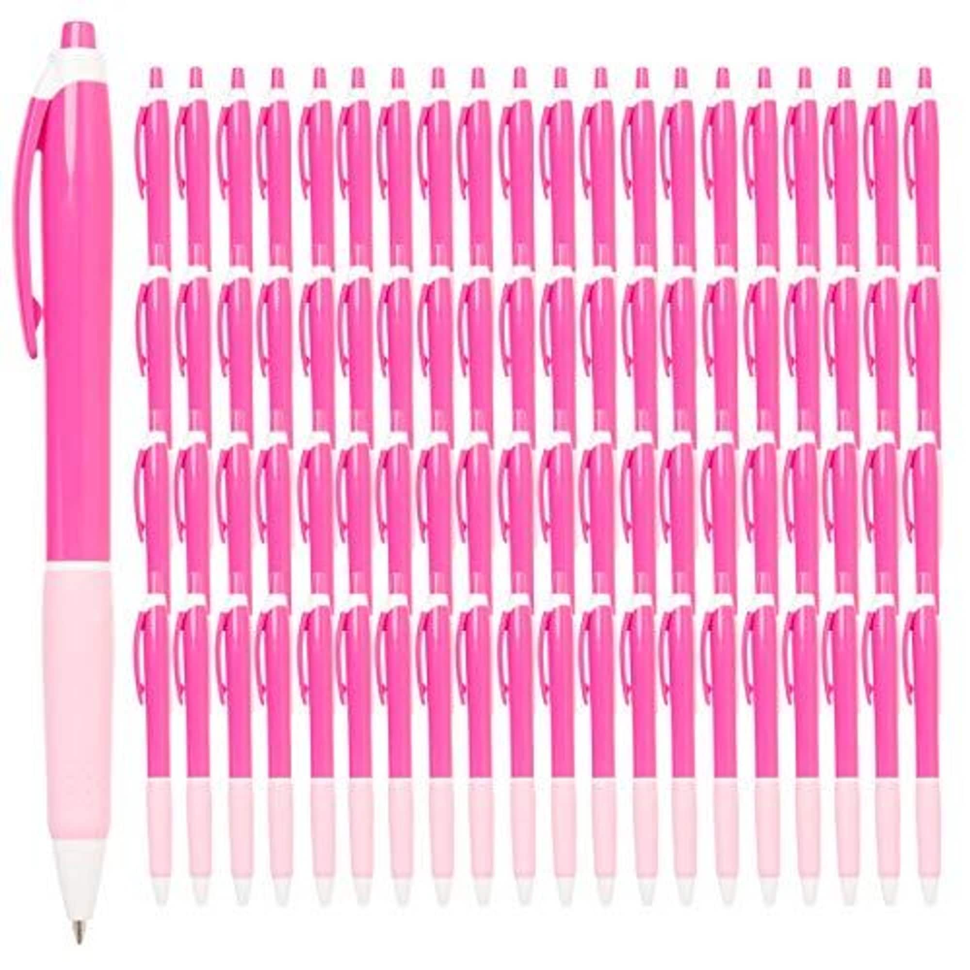 Paper Junkie 100 Pack Pink Retractable Ballpoint Pens, Black Ink, Office and School Writing Supplies, Journals