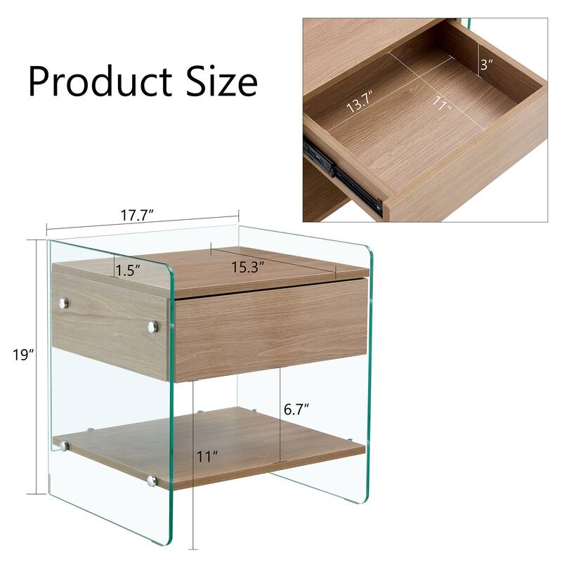17.7" Modern Square Coffee Table with 1 Drawer and Tempered Glass Legs for Living Room