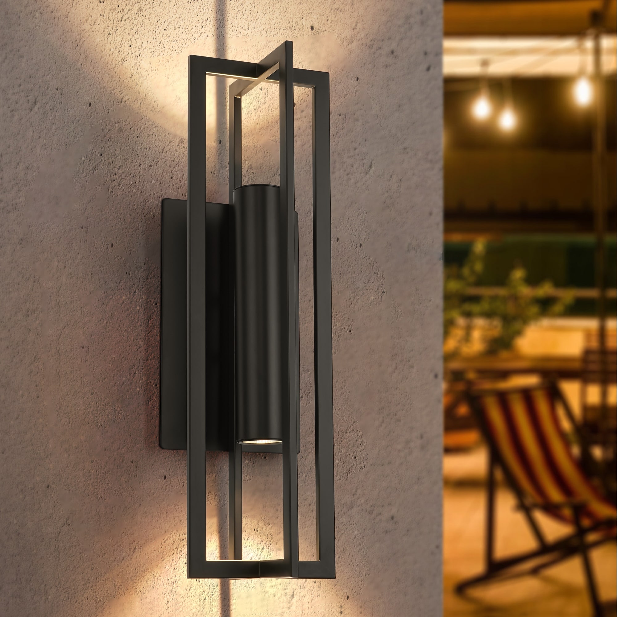 Rennnsan 24 in. 2-Light Modern Black Square LED Outdoor Wall Sconce - 7 in. W x 24 in. H x 8.2 in. D