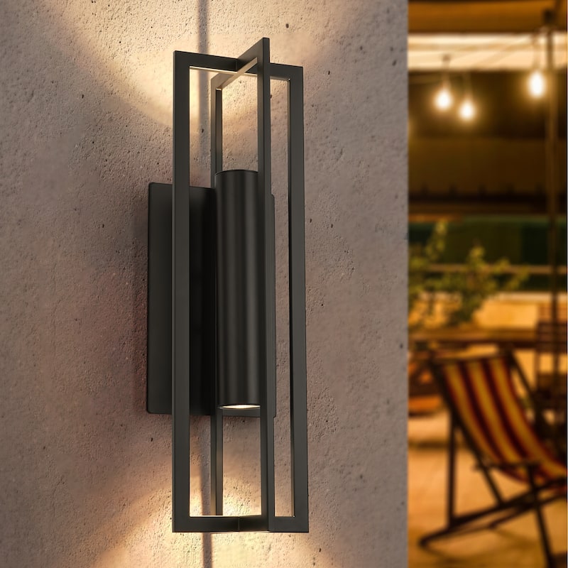 24 in. 2-Light Modern Black Square LED Outdoor Wall Sconce - 7 in. W x 24 in. H x 8.2 in. D - 7 in. W x 24 in. H x 8.2 in. D - Black
