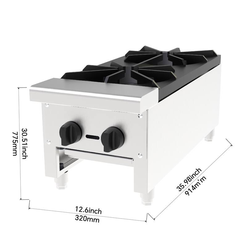 Gas Stove with 2 Burners,Propane Countertop Cooking Stove Range,StainlessSteel Gas Hot Plate,Cooking Equipment,56,000BTU