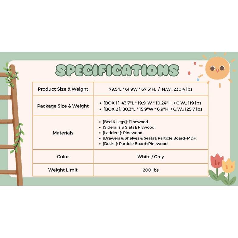 Multifunctional High Loft Bed Twin Size Bookcase Bed with Built-in Desk, Stools, Storage Shelves and Drawers for Kids Boys Girls