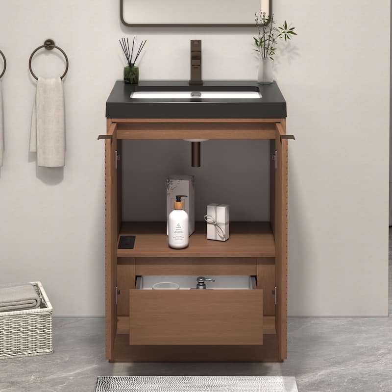 Milano 24" Freestanding Bathroom Vanity with Black Acrylic Sink