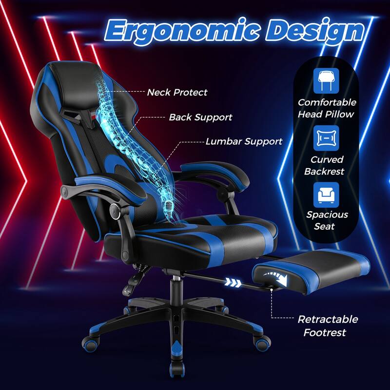 Costway Adjustable E-Sports Racing Style Chair with Padded Headrest, - See Details