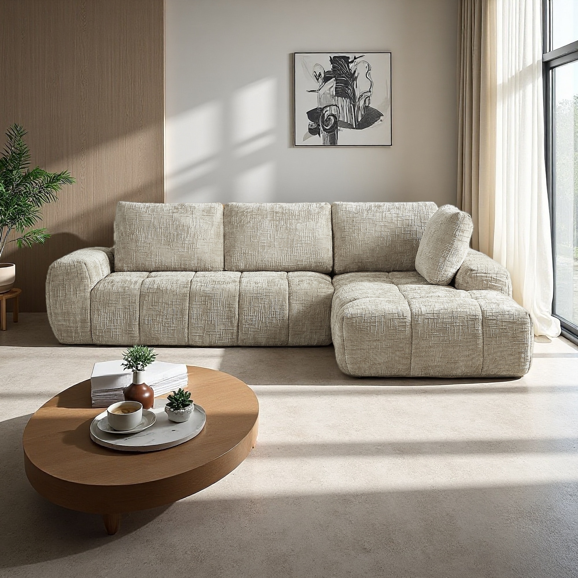 111.4" Chenille L-Shaped 4-Seat Sectional Sofa with Sleeper Function and No Assembly Required