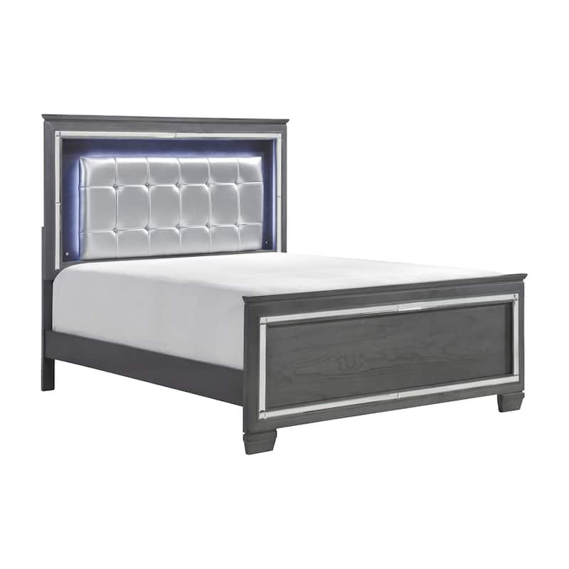 Alen 4 Pc Queen Size Bedroom Set, Button Tufting, Mirror Trim, Gray