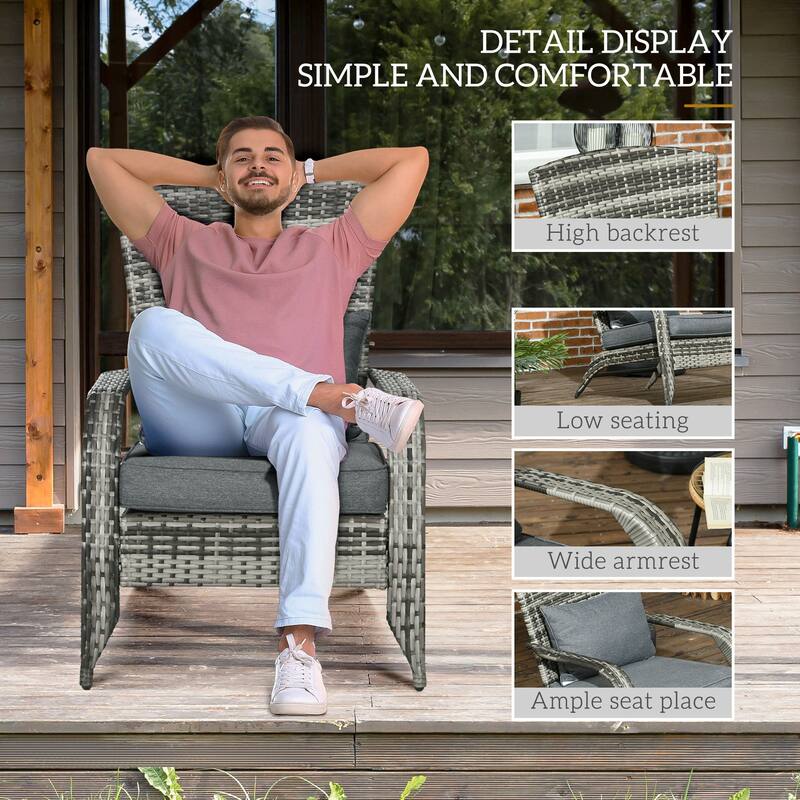 Outdoor Wicker Adirondack Chair, Patio Fire Pit Chair with Soft Cushions, Tall Curved Backrest & Armrests