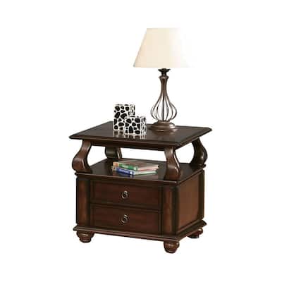 Wood End Table with a Shelf and 2 Drawers in Walnut