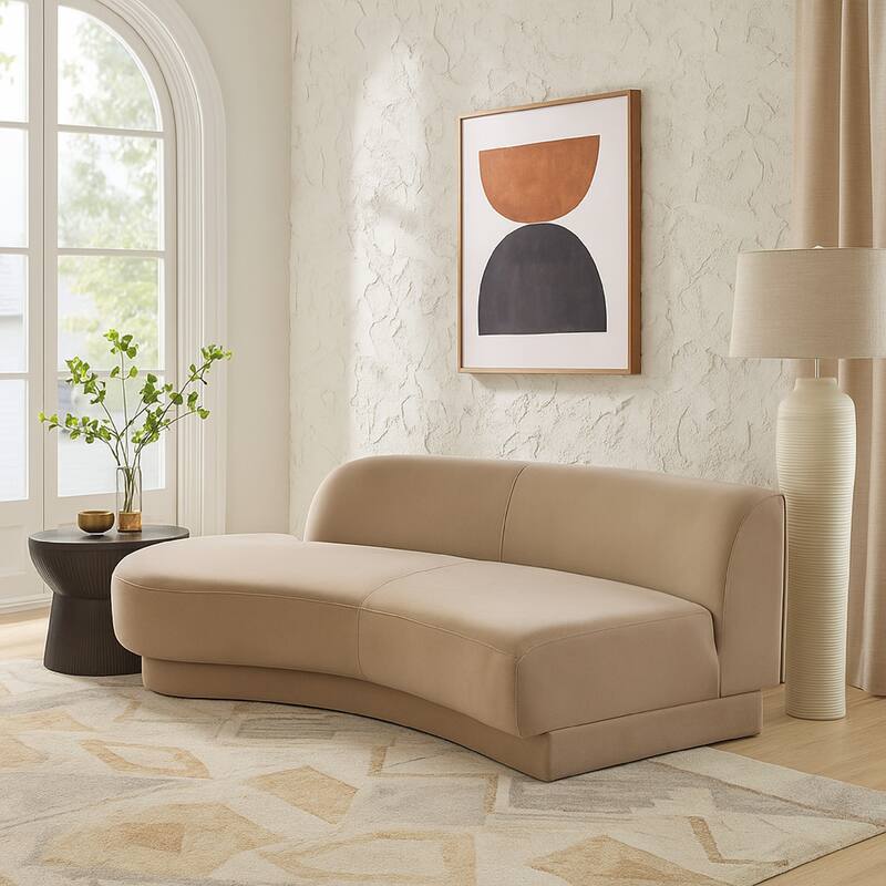 Zema Curved Left Facing Sofa Chaise, Modular Design, Camel Brown Fabric, 84 Inch