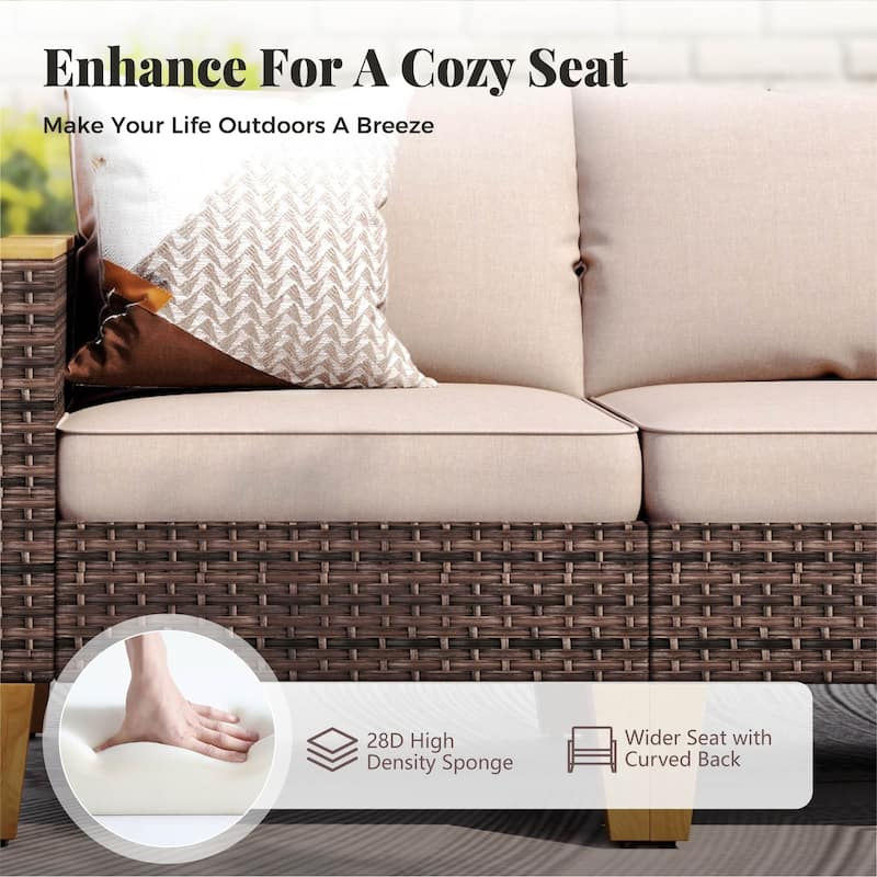 10 Piece Patio Wicker Rattan Furniture Set, Half-Moon Rattan Conversation sets with 2 X Swivel Chair Sofa and Firepit Table