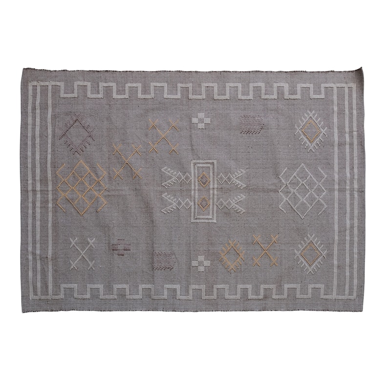 Handwoven Cotton Dhurrie Rug with Geometric Design - 72.0"L x 48.0"W x 0.5"H - 72.0"L x 48.0"W x 0.5"H - Grey