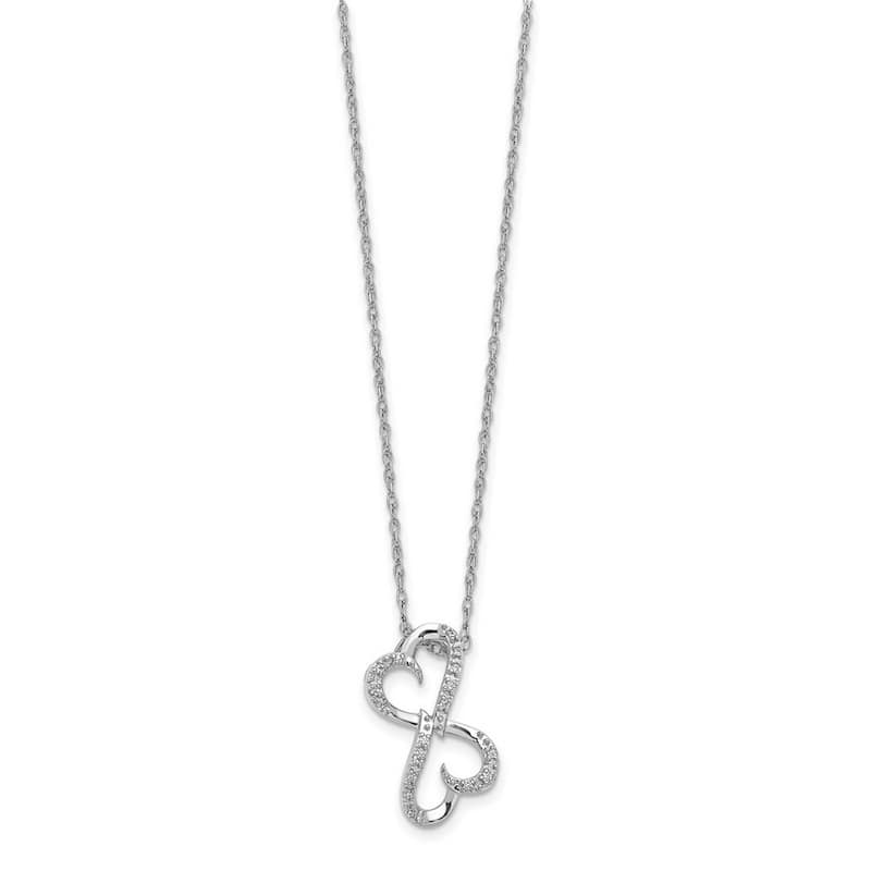 Curata 14k White Gold 0.05 CTW Diamond Love Interlocking Heart Necklace (10mm x 18mm), 18"
