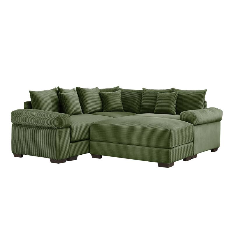 GDFStudio - Corduroy 3-Seater 79.1" Cloud Modular Sectional Couch with Ottoman