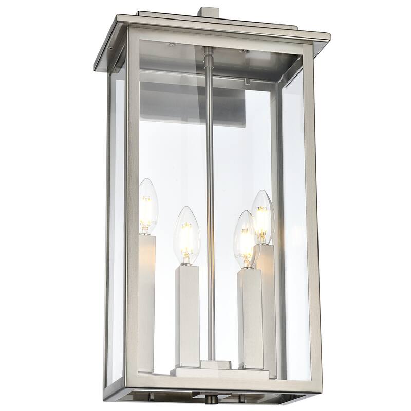 Outdoor Light Fixutre Farmhouse Wall Lantern Sconce with Clear Glass - Brushed Nickel - 4-light