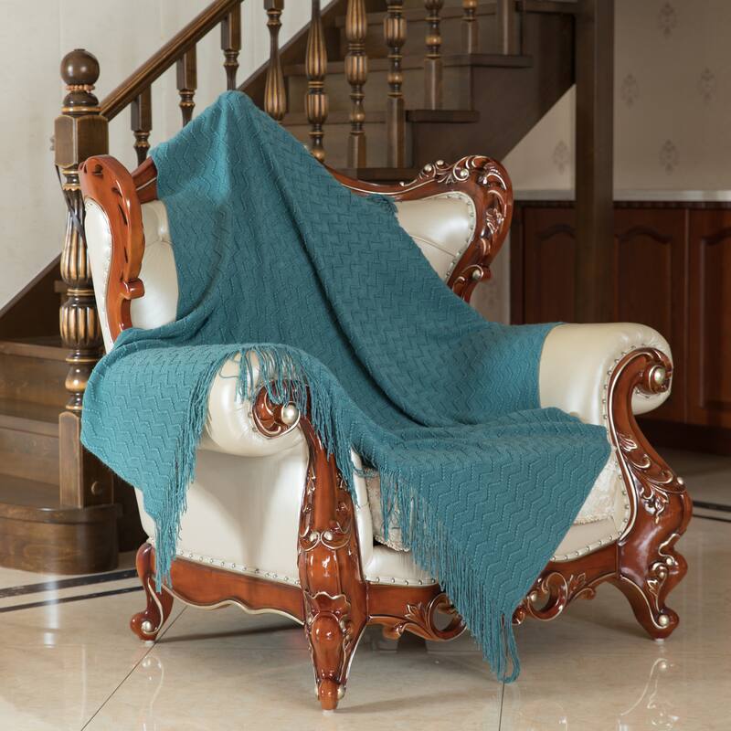 Decorative Throw Blanket - 50x60in Soft Knit with Delightful Fringe Edges for a Sophisticated and Cozy Touch to Your Home