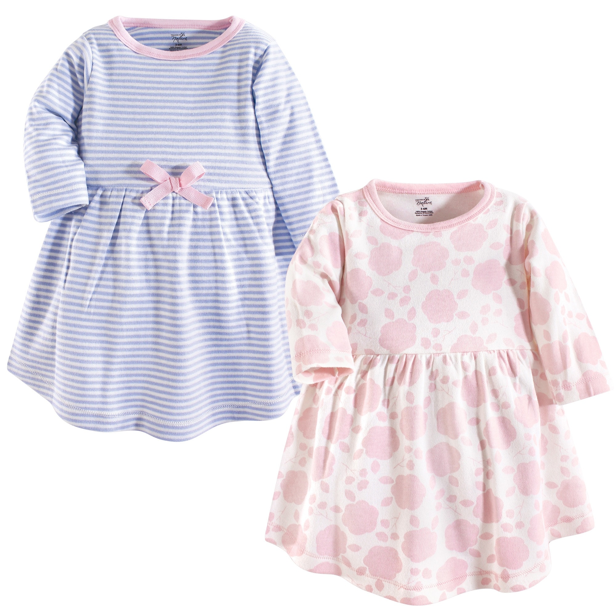 Touched by Nature Baby and Baby Girl Organic Cotton Long-Sleeve Dresses 2pk, Floral Shadow