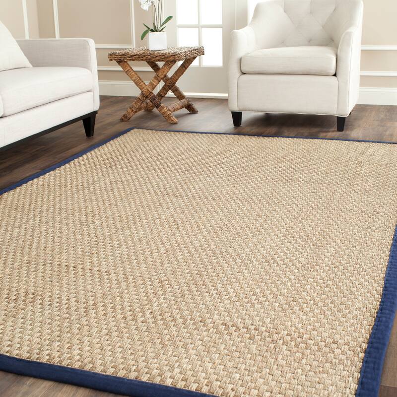 SAFAVIEH Natural Fiber Marina Basketweave Seagrass Rug - 6' x 9' - Natural/Blue