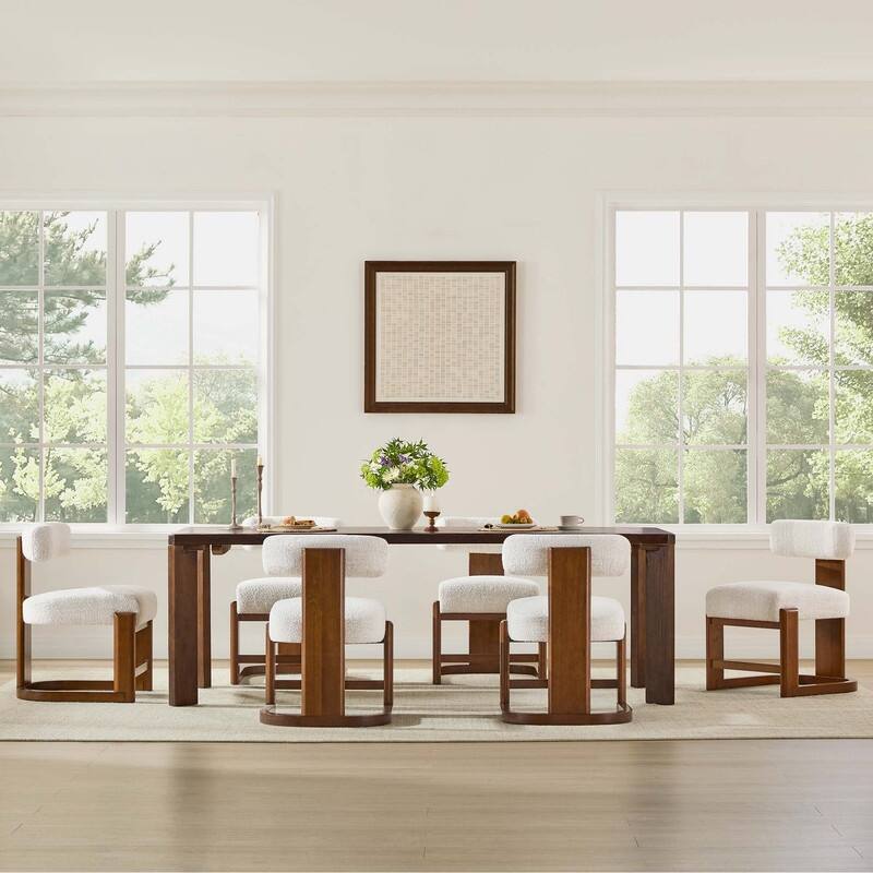 Spruce & Spring Arya Upholstered Boucle Dining Chair with Solid Wood Frame