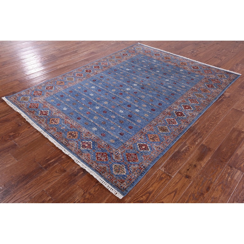 Golden Nile Blue Khorjin Hand Knotted Wool Rug - 5' 10" X 8' 0"