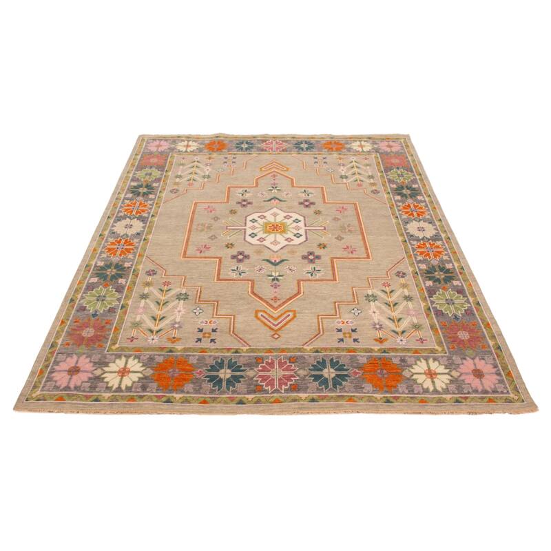ECARPETGALLERY Hand-knotted Modern Oushak Light Grey, Light Khaki Wool Rug - 8'0 x 9'11