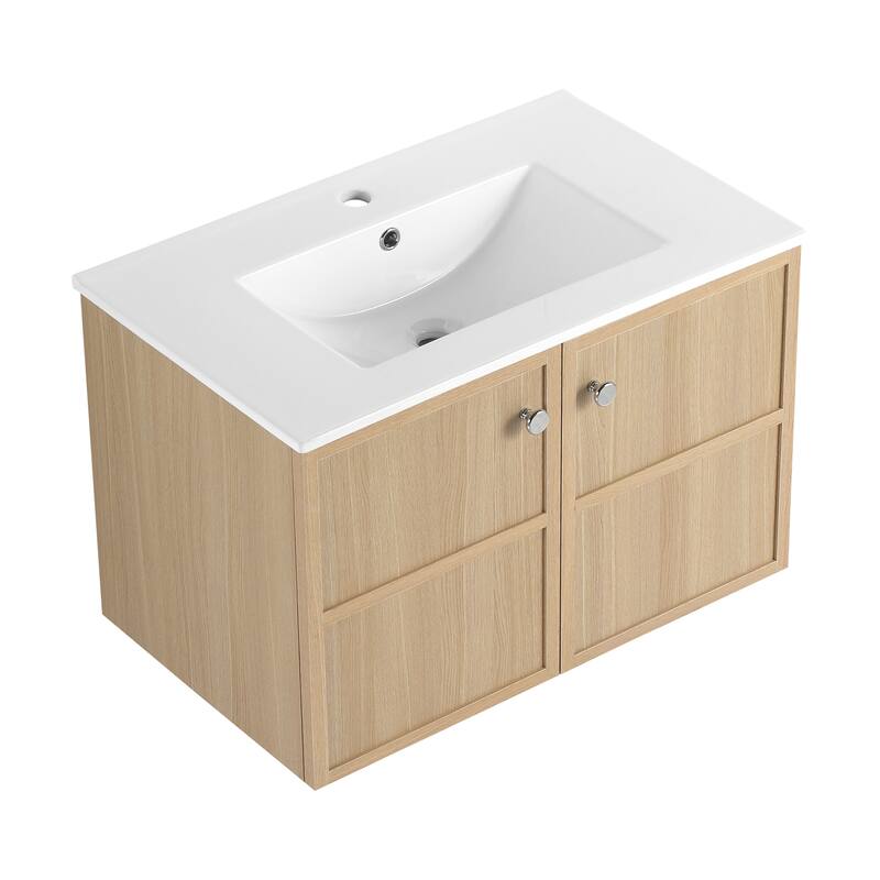 GDFStudio - Cairo Modern Wall-Mounted Bathroom Vanity Set with Scratch-Resistant Resin Sink & Soft Close Doors