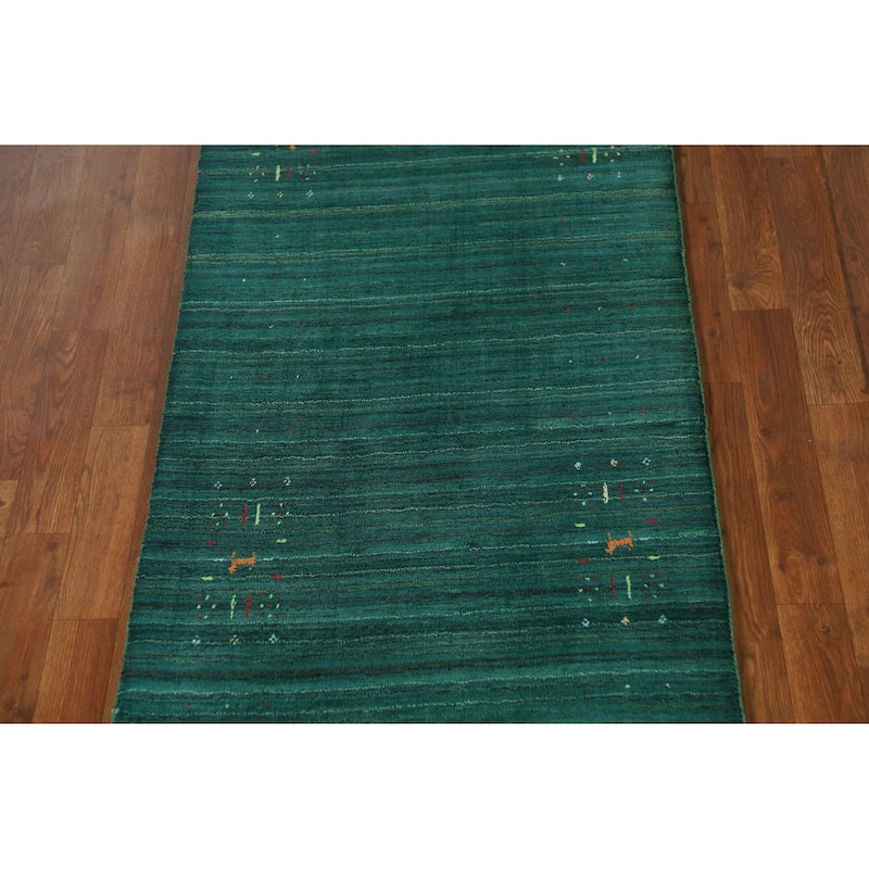 Tribal Green Gabbeh Indian Runner Rug Handmade Wool Carpet - 2'6" x 9'9"